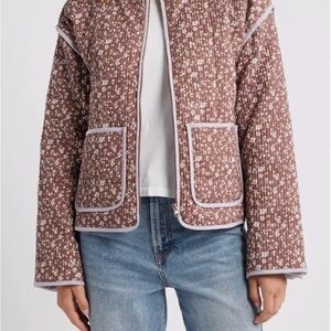 Thread & Supply Brown and Lavender Quilted Floral Utility Jacket